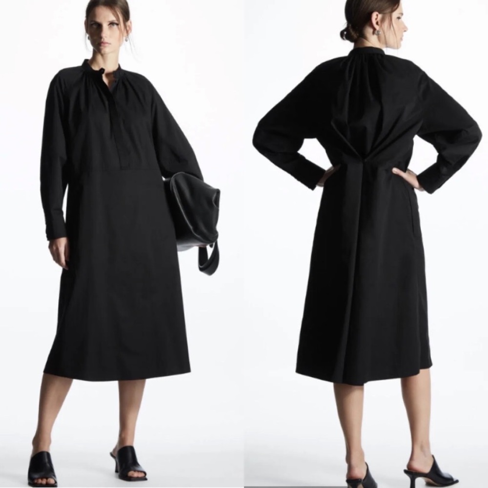 COS Black Midi Shirt Dress with Adjustable Button Back